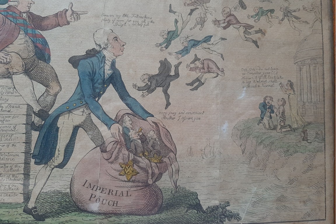 Le démantèlement du Parlement Irlandais en 1800-1801. Gravure satirique.