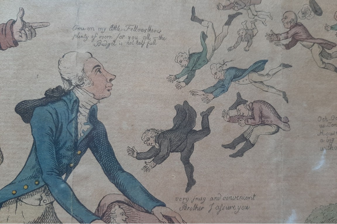 Le démantèlement du Parlement Irlandais en 1800-1801. Gravure satirique.