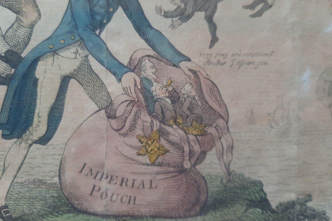 Le démantèlement du Parlement Irlandais en 1800-1801. Gravure satirique.