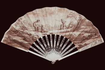 The young dog trainers, sepia-toned fan circa 1770-1800