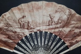 The young dog trainers, sepia-toned fan circa 1770-1800