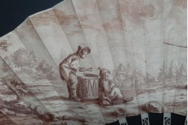 The young dog trainers, sepia-toned fan circa 1770-1800