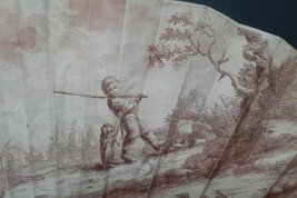 The young dog trainers, sepia-toned fan circa 1770-1800
