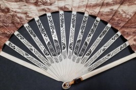 The young dog trainers, sepia-toned fan circa 1770-1800
