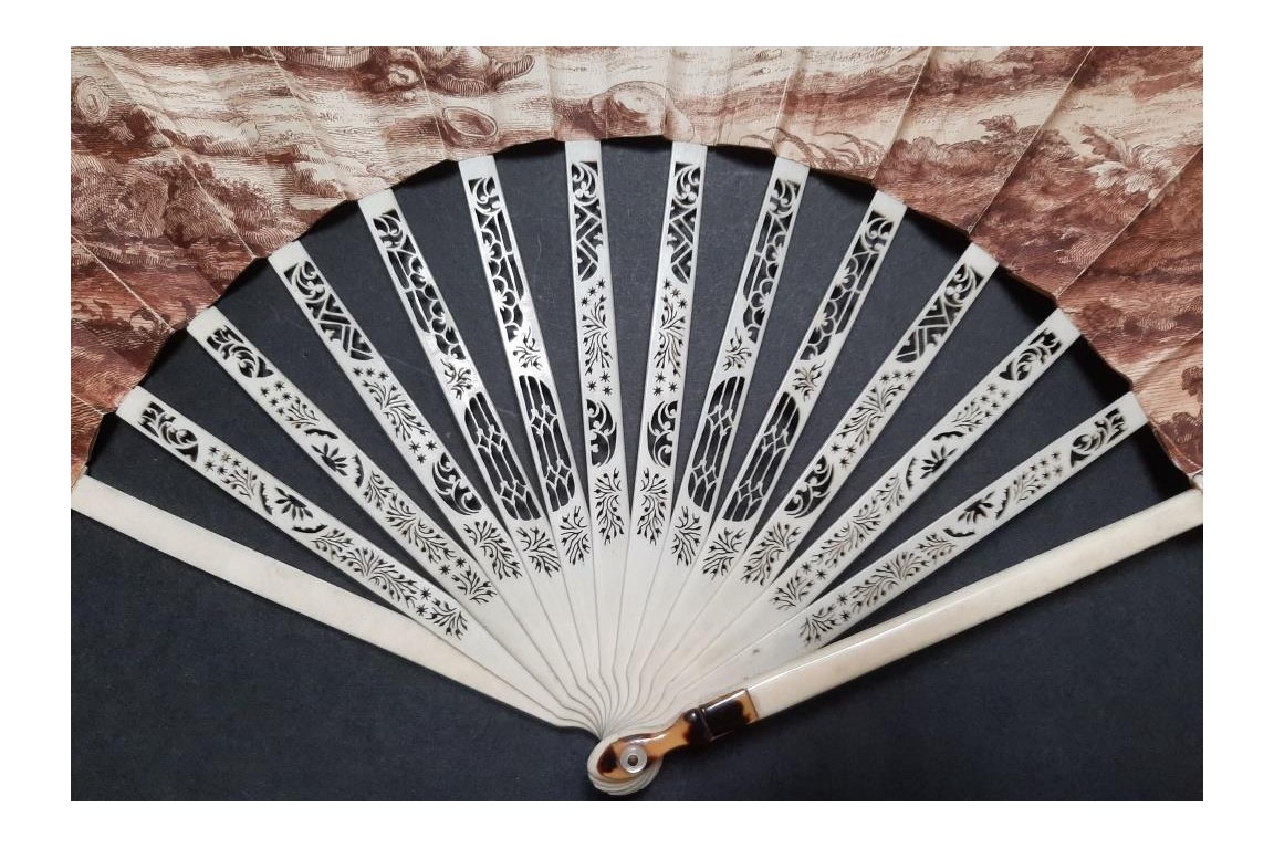 The young dog trainers, sepia-toned fan circa 1770-1800
