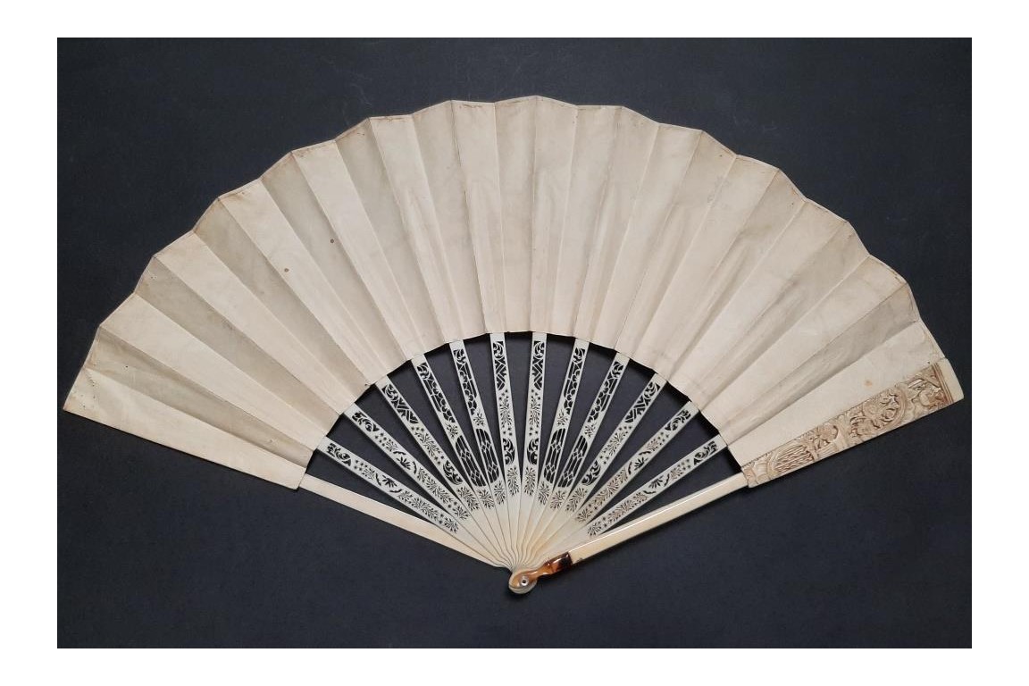 The young dog trainers, sepia-toned fan circa 1770-1800