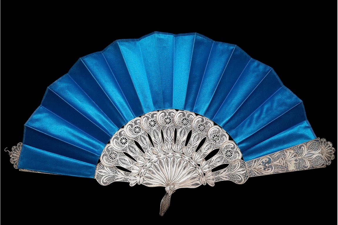 Blue silver, fan circa 1900