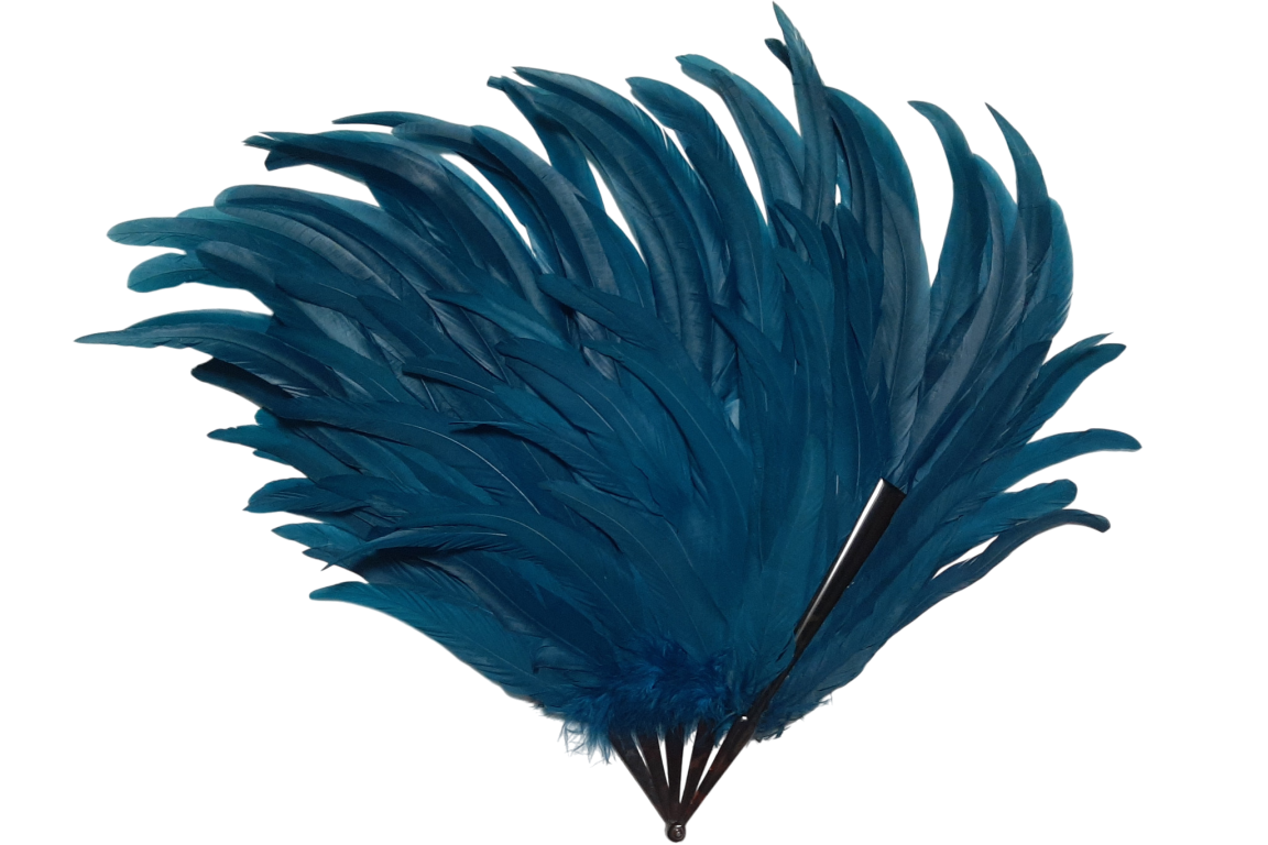 Blue rooster, art deco fan