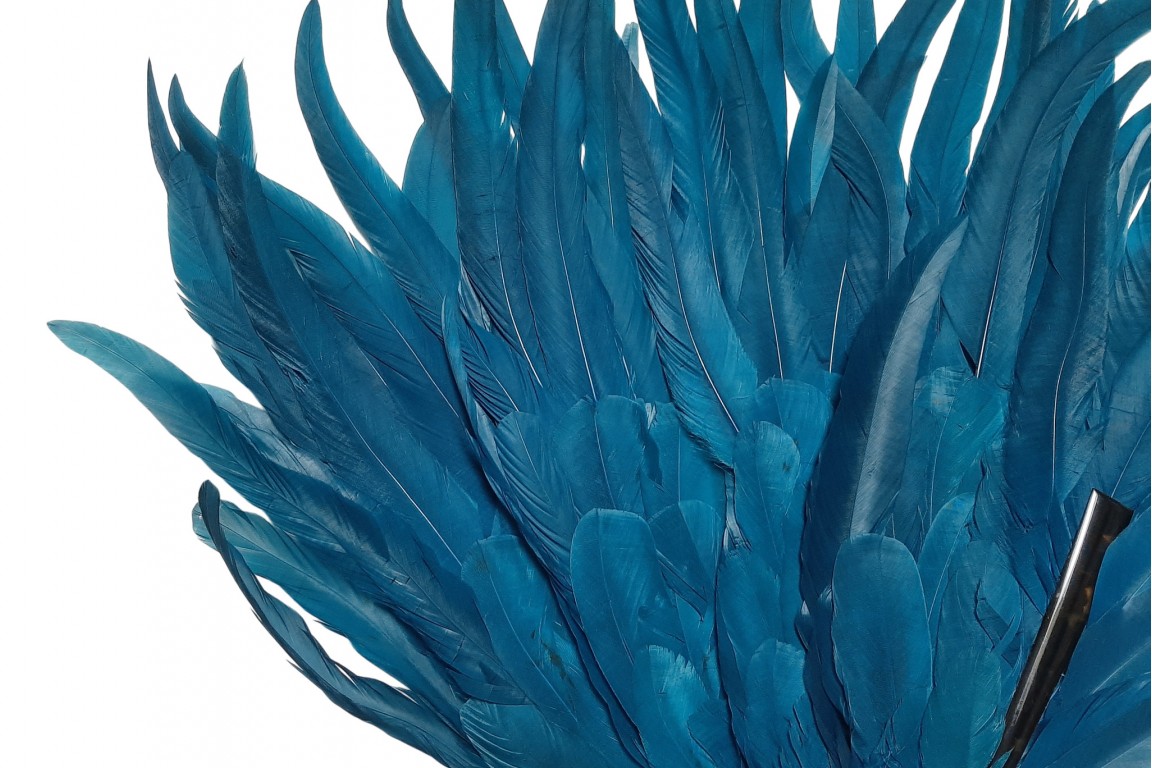 Blue rooster, art deco fan