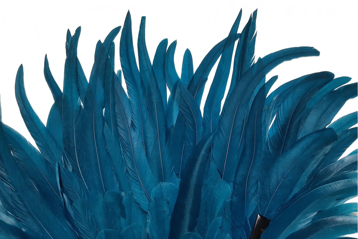 Blue rooster, art deco fan