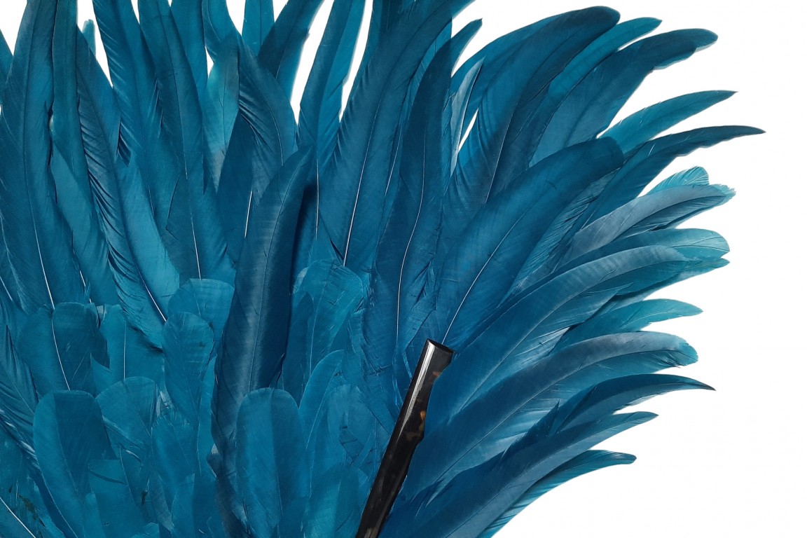 Blue rooster, art deco fan