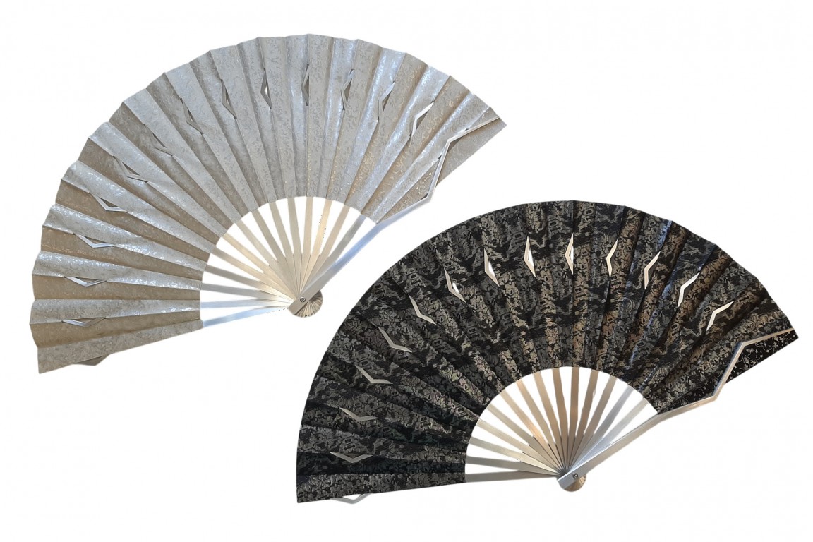 Sylvain Le Guen's black and silver openwork fans, a pair, 2025