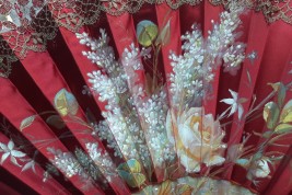 Red and gold flowers, fan circa 1890