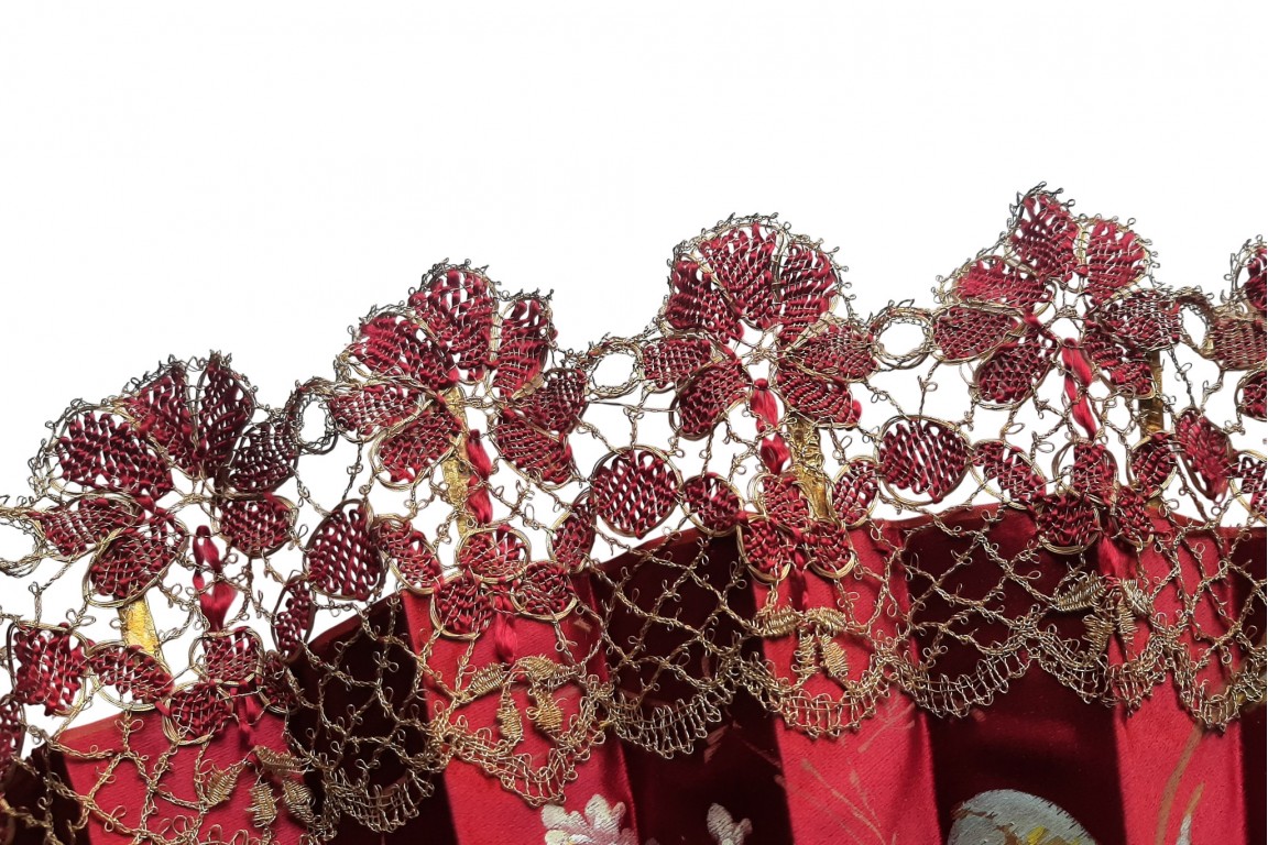 Red and gold flowers, fan circa 1890