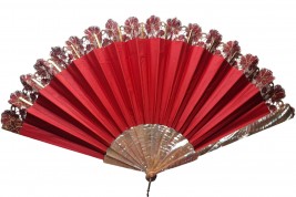 Red and gold flowers, fan circa 1890