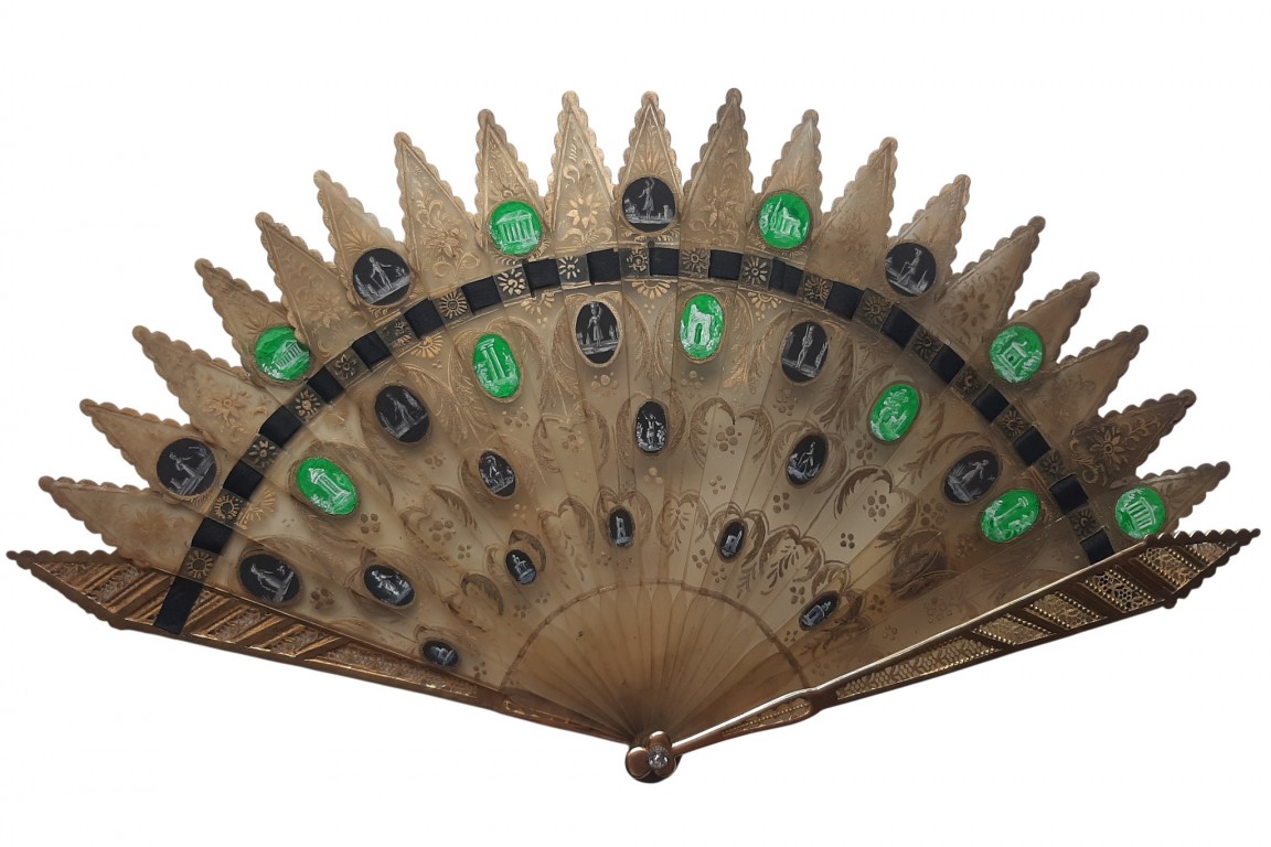 Black and green Wedgwood style, fan circa 1830