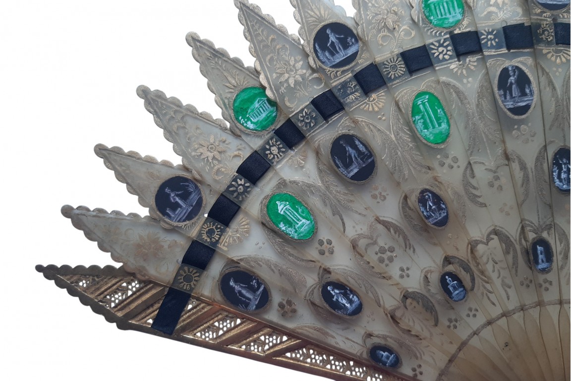 Black and green Wedgwood style, fan circa 1830