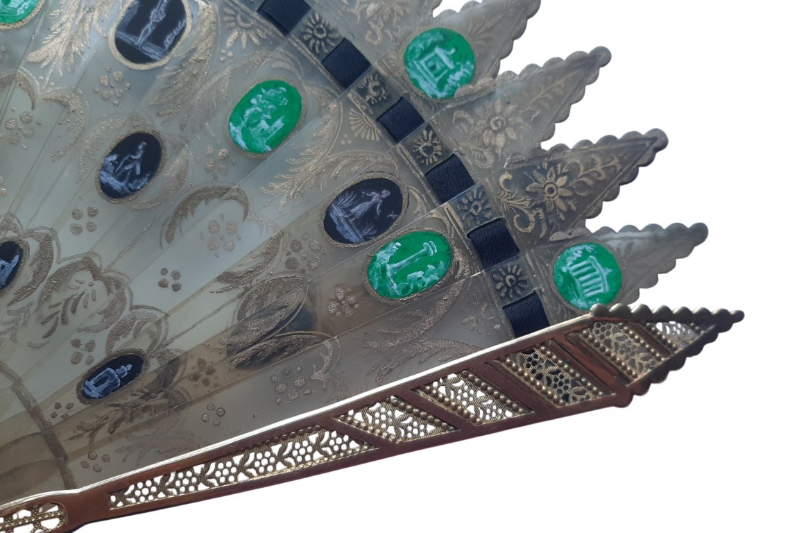 Black and green Wedgwood style, fan circa 1830