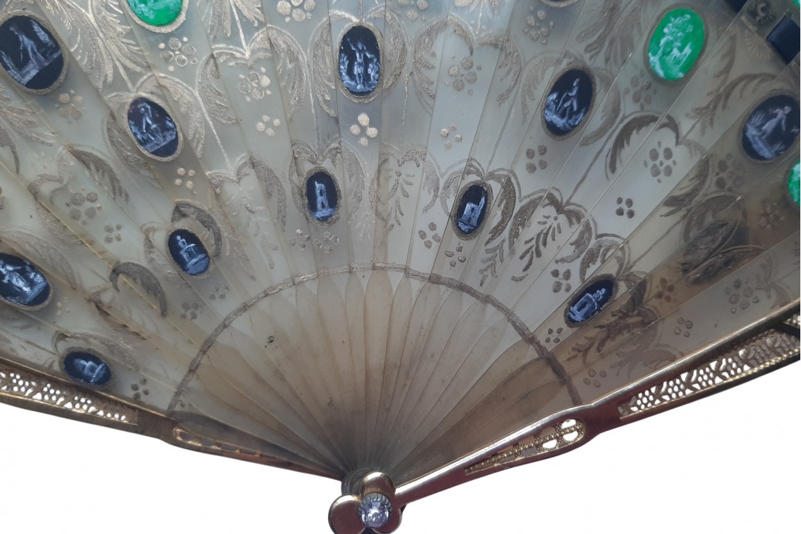 Black and green Wedgwood style, fan circa 1830