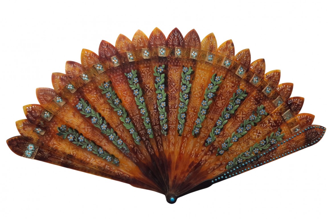 Turquoise forget-me-not, fan circa 1820-35