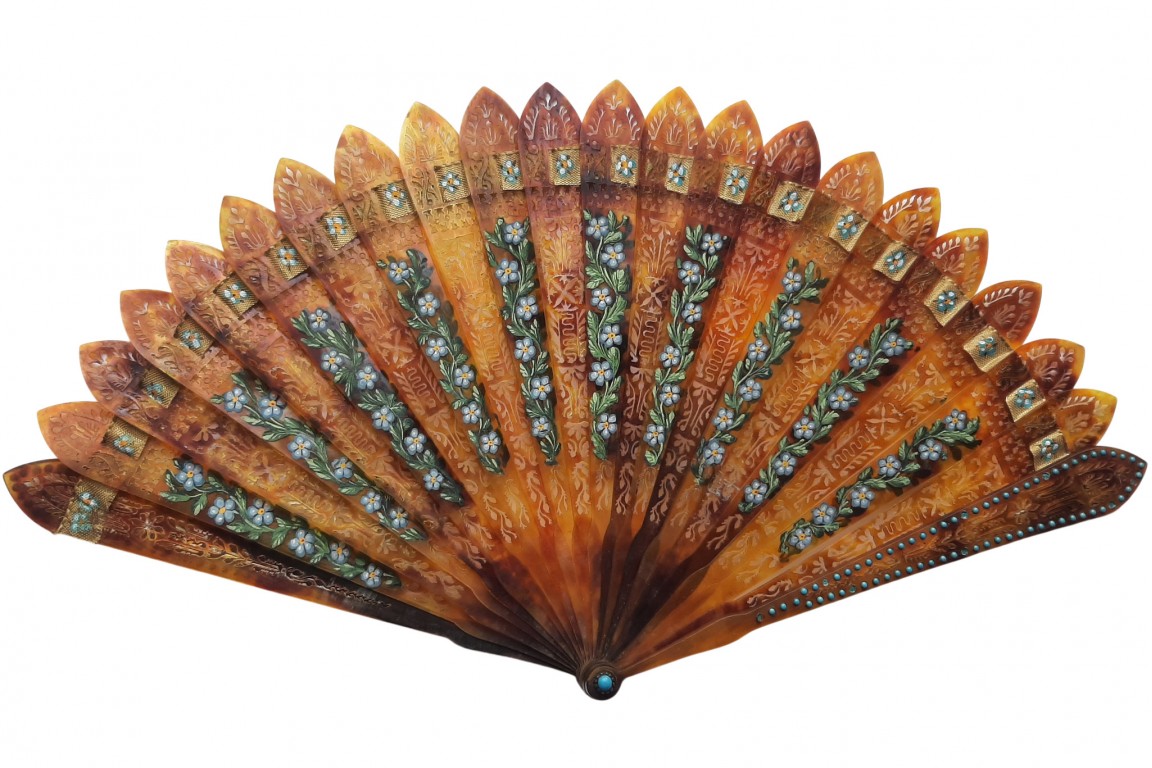 Turquoise forget-me-not, fan circa 1820-35