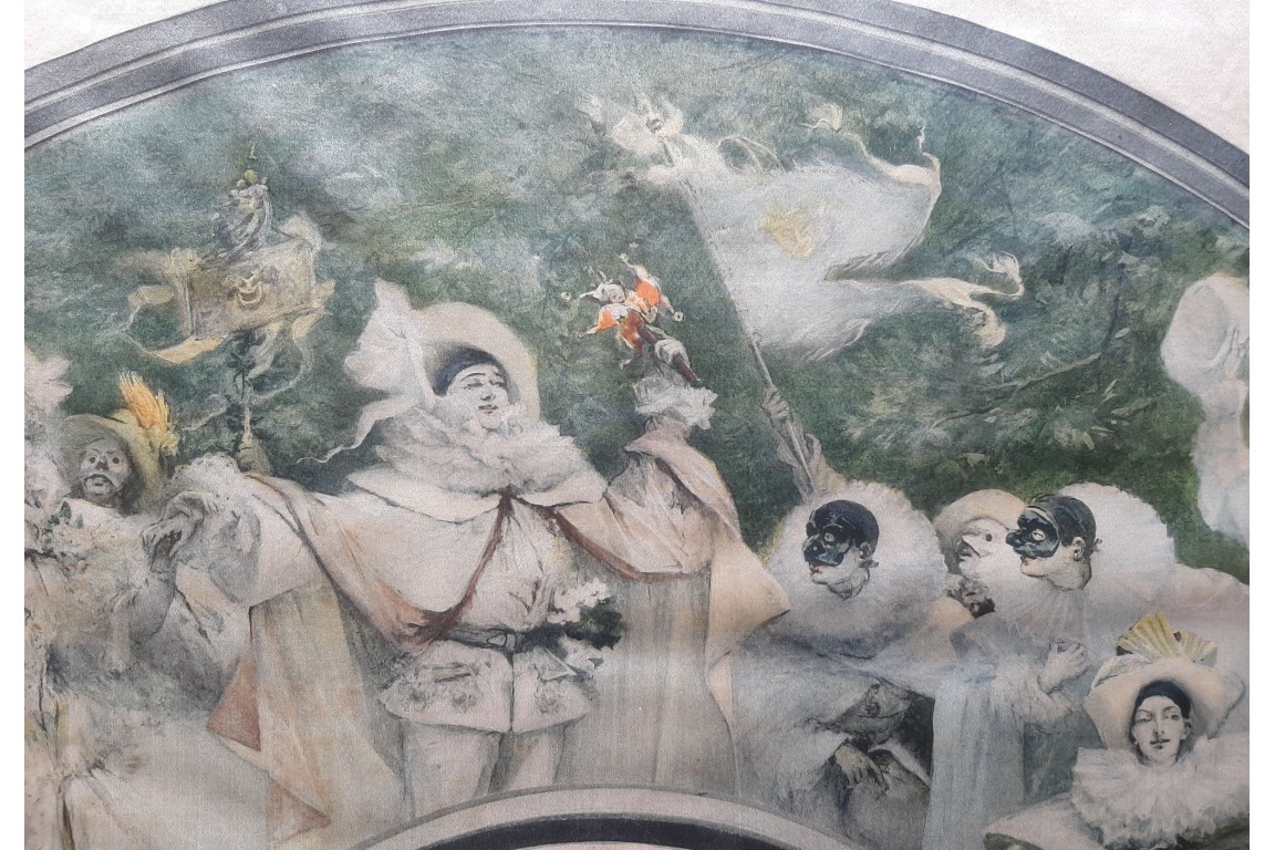 Pierrot at the carnival, fan leaf by Georges Clairin circa 1900