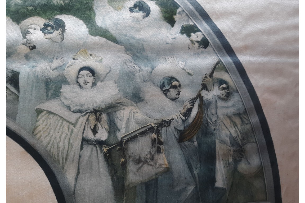 Le carnaval de Pierrot, feuille d'éventail d'après Georges Clairin vers 1900