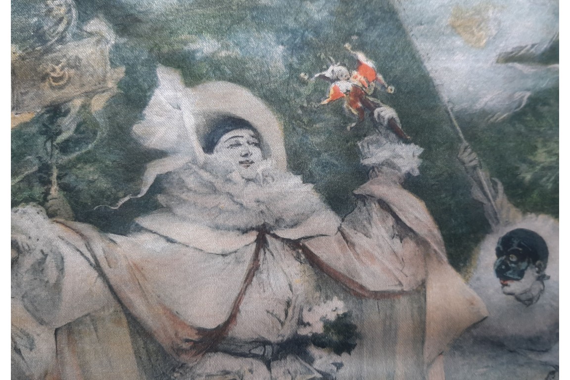 Le carnaval de Pierrot, feuille d'éventail d'après Georges Clairin vers 1900