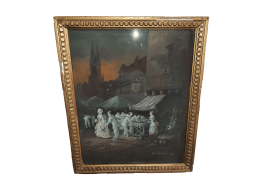 Les Pierrots au marché,  gouache de Van Garden, début XXè siècle