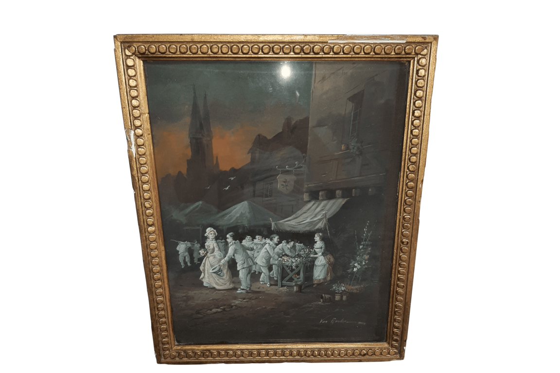 The Pierrots at the flower market  by Van Garden. Early 20th century  gouache