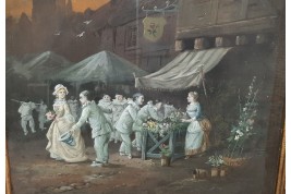 The Pierrots at the flower market  by Van Garden. Early 20th century  gouache