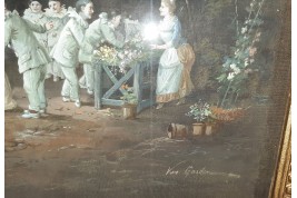 Les Pierrots au marché,  gouache de Van Garden, début XXè siècle