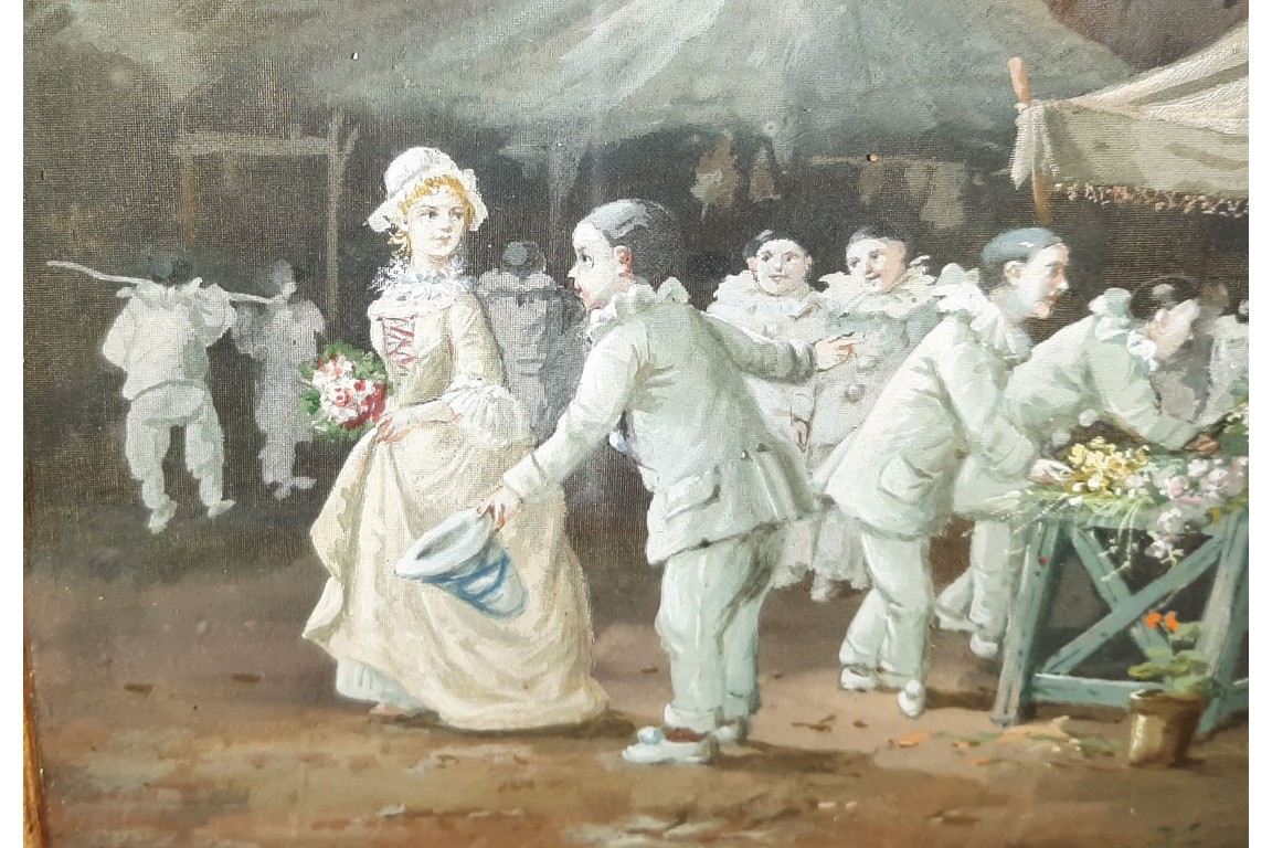 The Pierrots at the flower market  by Van Garden. Early 20th century  gouache
