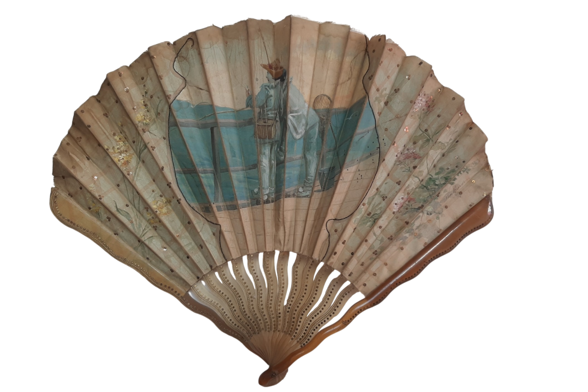 The Pierrots fishing, fan by Van Garden circa 1910