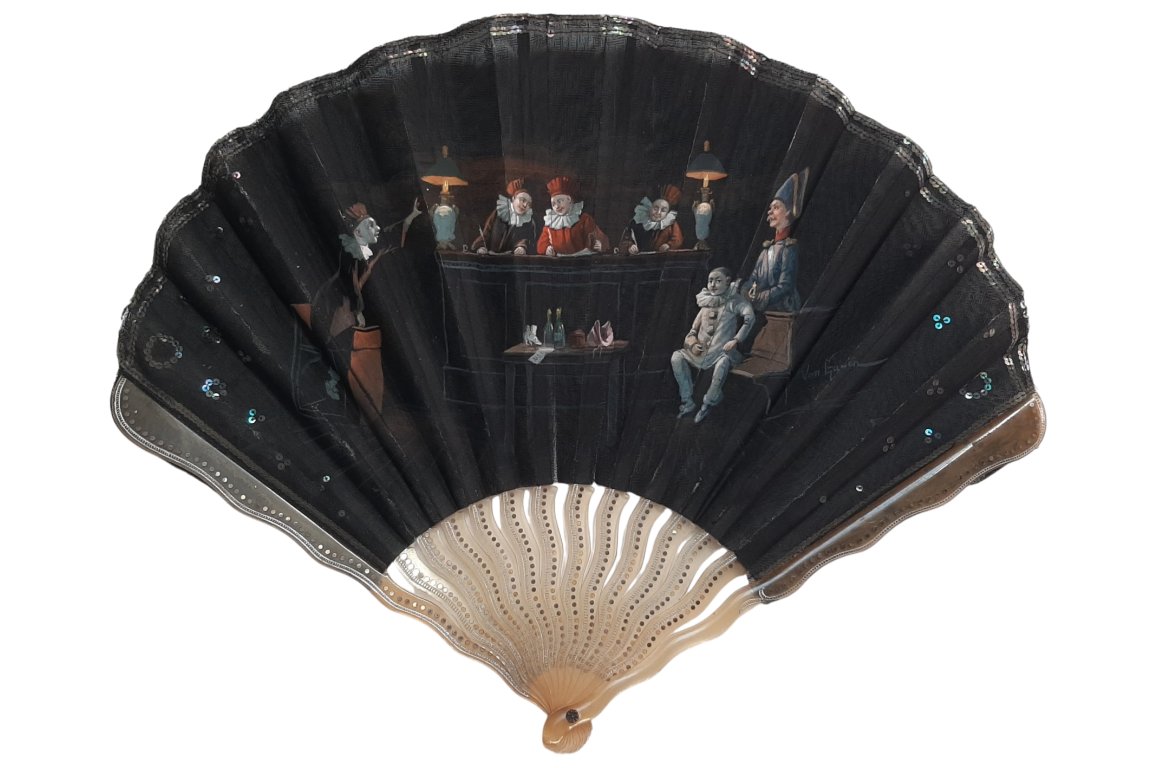 At the court of the Pierrots, fan by Van Garden circa 1912