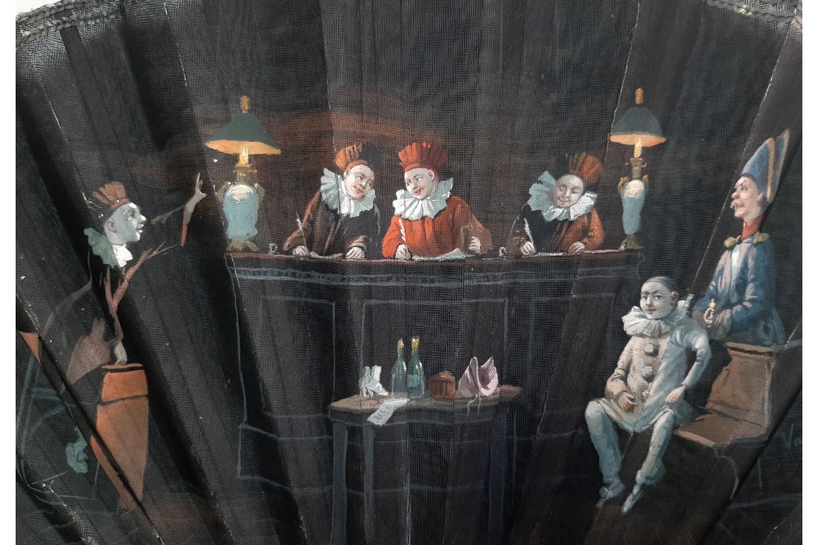 At the court of the Pierrots, fan by Van Garden circa 1912