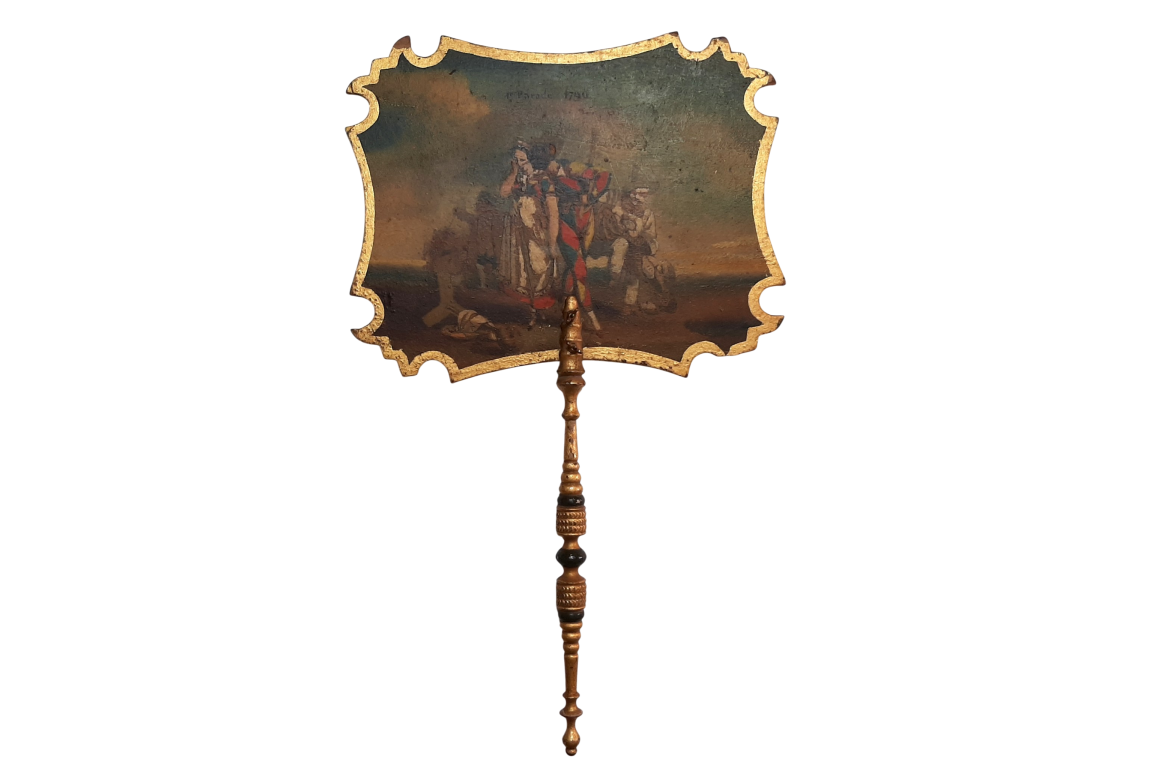 Pierrot on Parade. Fixed fan by Pierre Langlumé, circa 1830–40