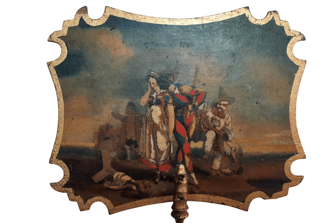 Pierrot on Parade. Fixed fan by Pierre Langlumé, circa 1830–40