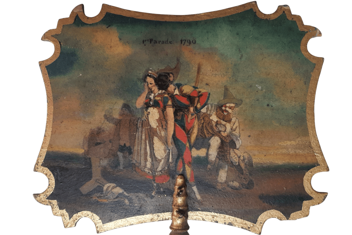 Pierrot on Parade. Fixed fan by Pierre Langlumé, circa 1830–40
