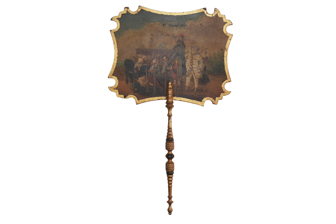 Pierrot on Parade. Fixed fan by Pierre Langlumé, circa 1830–40