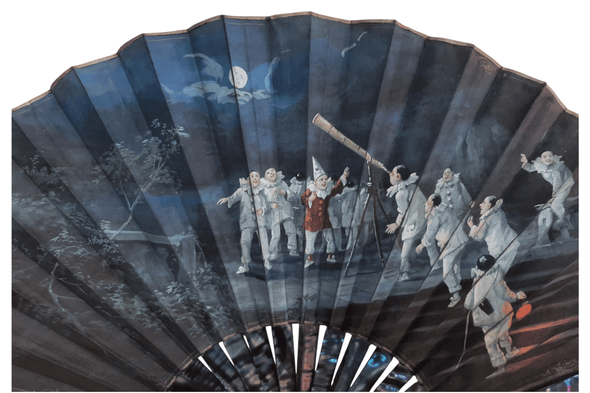 Les Pierrots astronomes, éventails par Van Garden et Fontte, vers 1910