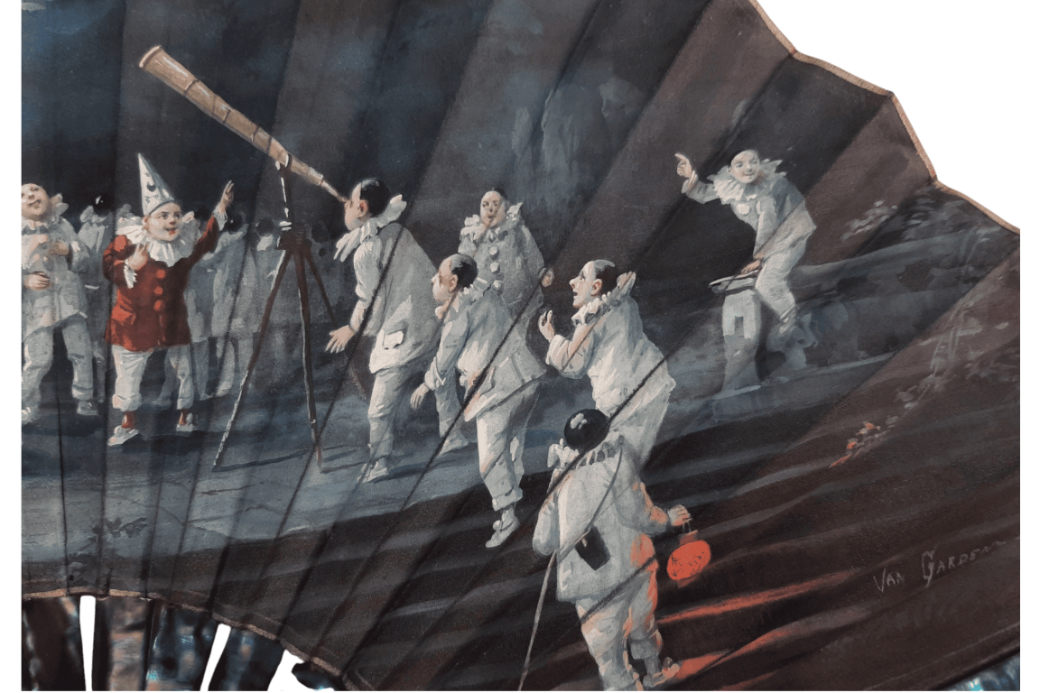 Les Pierrots astronomes, éventails par Van Garden et Fontte, vers 1910