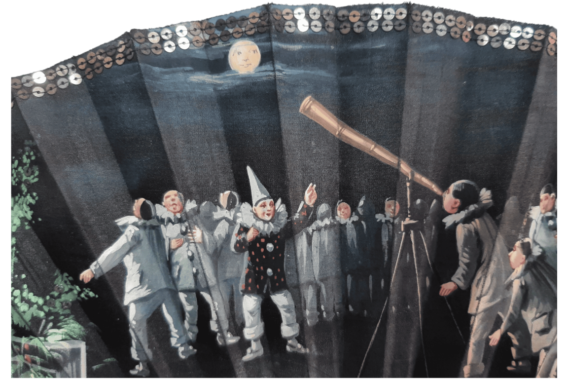 Les Pierrots astronomes, éventails par Van Garden et Fontte, vers 1910