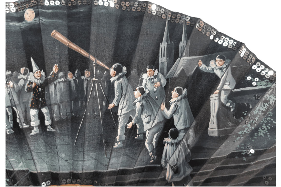Les Pierrots astronomes, éventails par Van Garden et Fontte, vers 1910