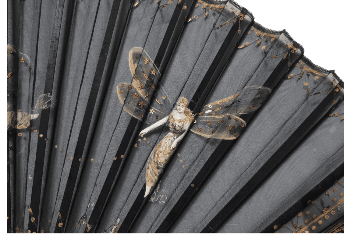 Dragonfly and butterfly women, late 19th century fan