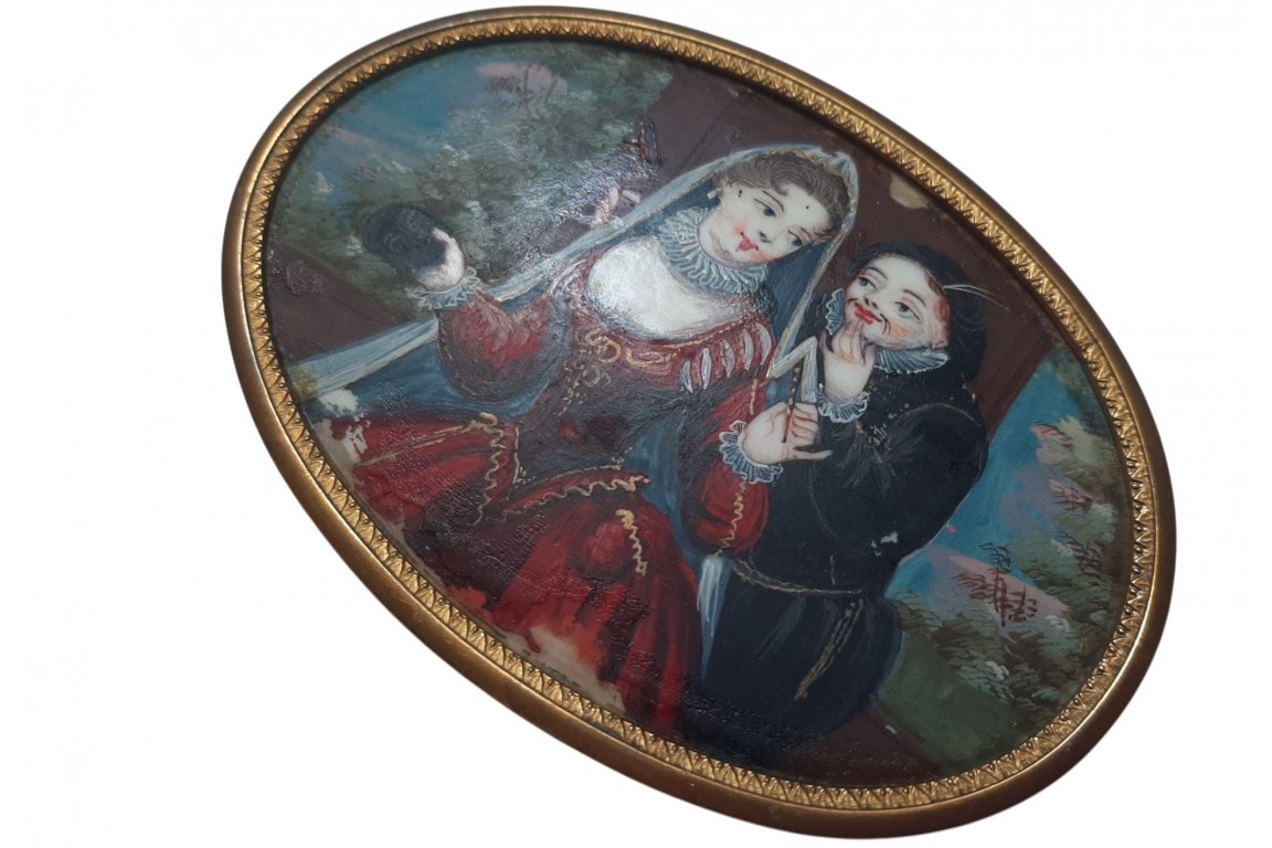 Colombine et Scaramouche. Miniature XVIIIe siècle