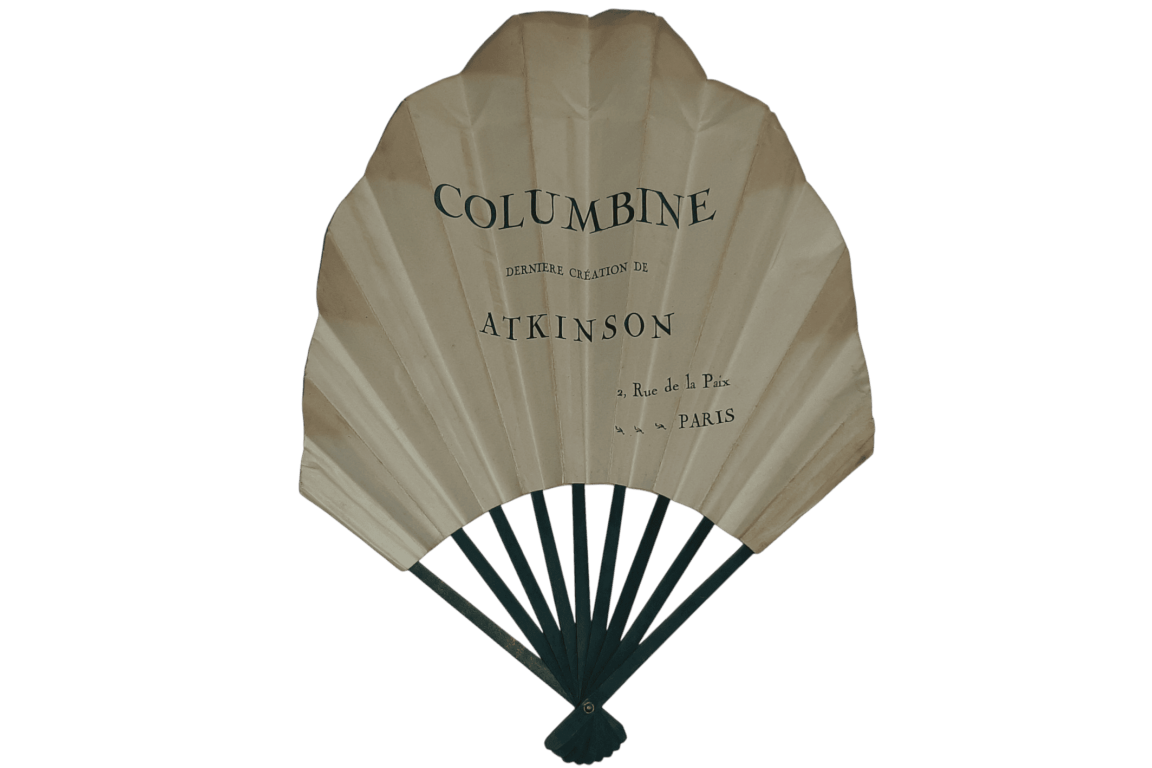 Columbine, éventail publicitaire pour les parfums Atkinson, vers 1920