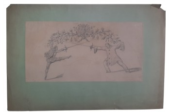 Duel between Pierrot and Scaramouche, fan design late 19th century