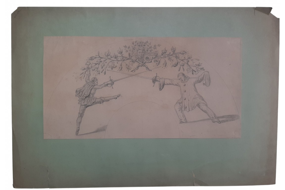 Duel between Pierrot and Scaramouche, fan design late 19th century