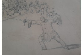 Duel between Pierrot and Scaramouche, fan design late 19th century